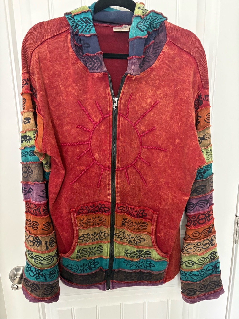 Greater Good Network XXL Nepal Patchwork Boho Hippie Sun Zip Hoodie